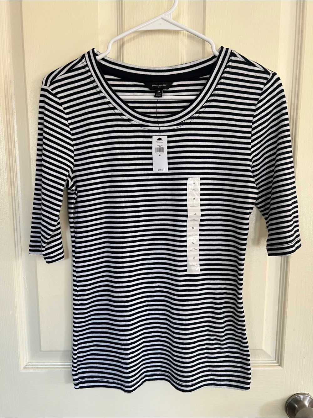 NWT Banana Republic Black White Striped Ribbed Top M